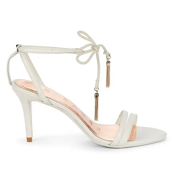 Ted Baker London Bride Wedding Tassel Tie Strappy Leather Sandal Heel White​​​​