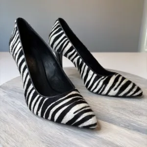 The Kooples Women's Zebra Print Calf Hair Pointed Toe Heels EU Size 39 US 8.5