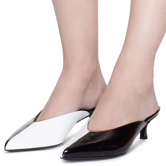 Tibi Black and White Kitten Heels Pointy Toe Mules size 38
