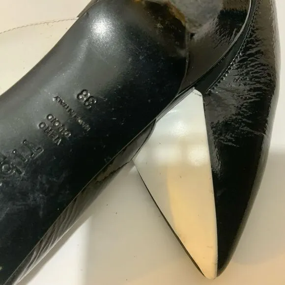Tibi Black and White Kitten Heels Pointy Toe Mules size 38