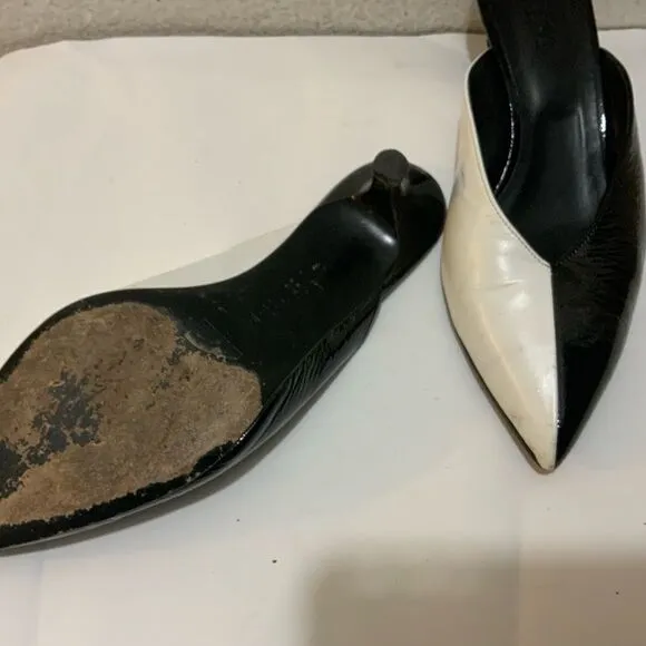 Tibi Black and White Kitten Heels Pointy Toe Mules size 38