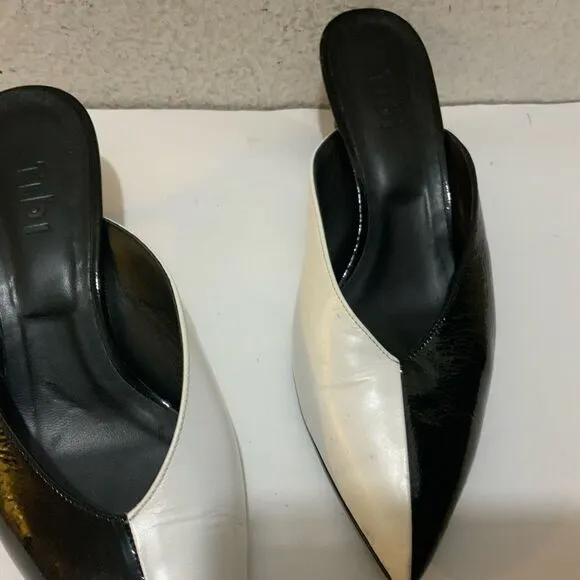 Tibi Black and White Kitten Heels Pointy Toe Mules size 38