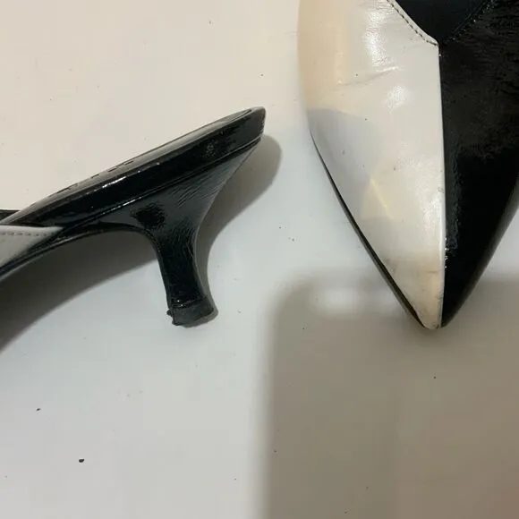 Tibi Black and White Kitten Heels Pointy Toe Mules size 38