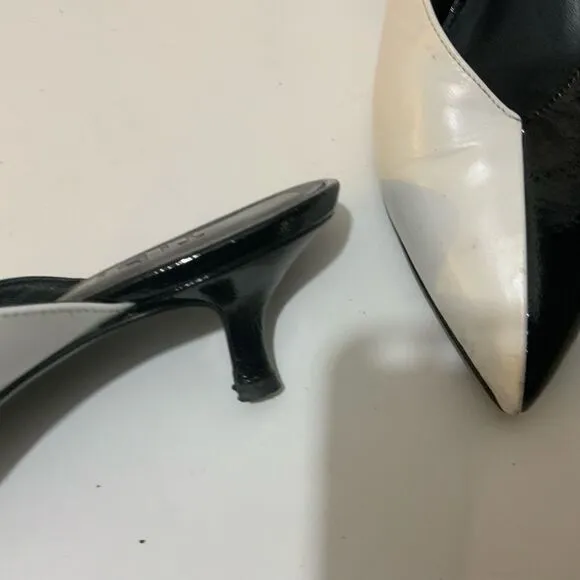 Tibi Black and White Kitten Heels Pointy Toe Mules size 38