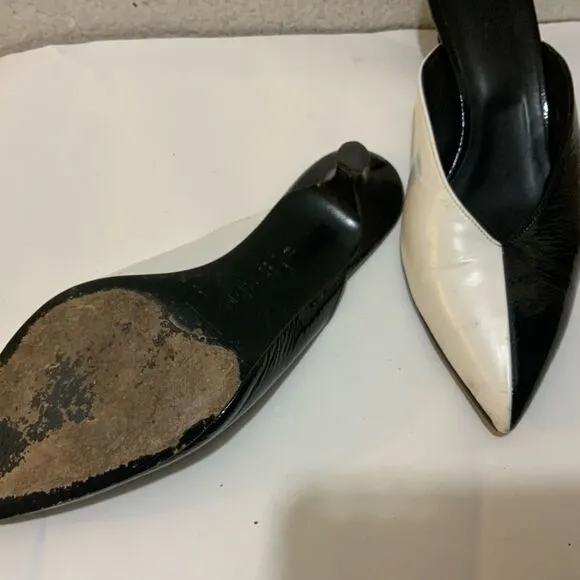 Tibi Black and White Kitten Heels Pointy Toe Mules size 38