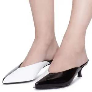 Tibi Black and White Kitten Heels Pointy Toe Mules size 38