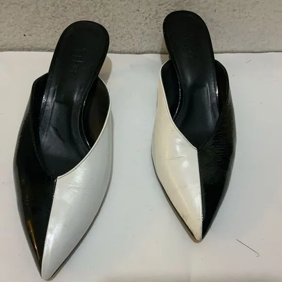 Tibi Black and White Kitten Heels Pointy Toe Mules size 38