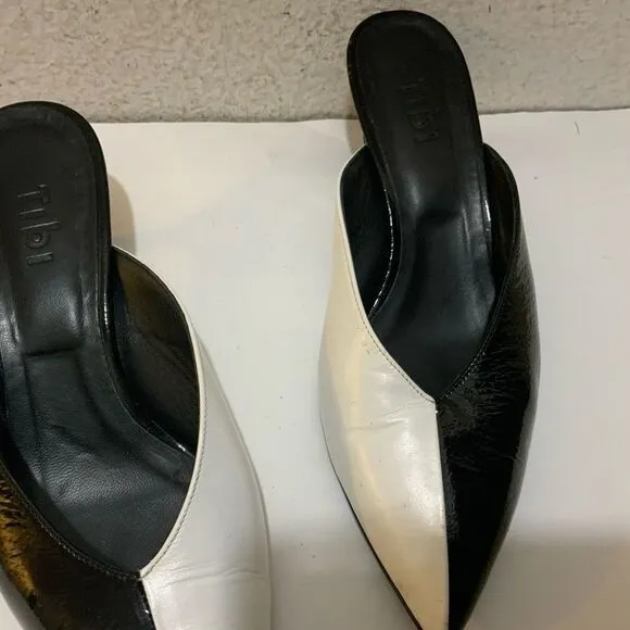 Tibi Black and White Kitten Heels Pointy Toe Mules size 38