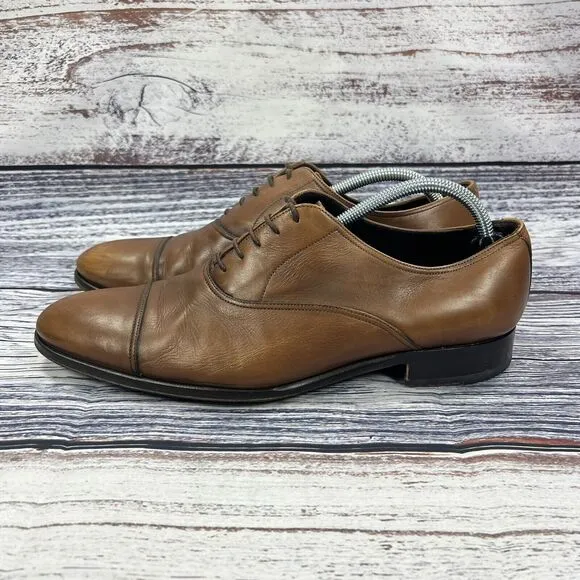 To Boot New York Aidan Brown Leather Cap Toe Oxfords Dress Shoes 1298, Men’s 9.5