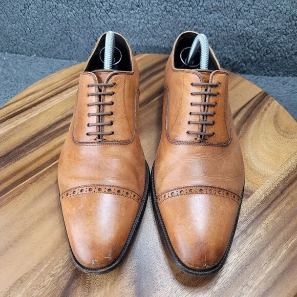 To Boot New York Harding Shoes Brown Leather Mens 8.5 Oxfords Cap Toe Dress