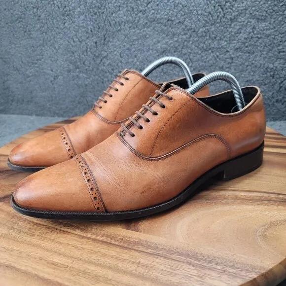 To Boot New York Harding Shoes Brown Leather Mens 8.5 Oxfords Cap Toe Dress