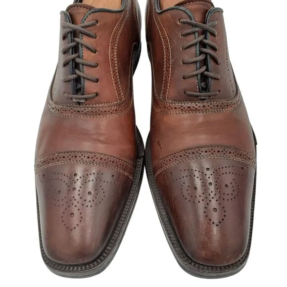 To Boot New York Italy Men 8.5 Antiqued Brown Leather Dress Shoes Cap-toe Oxford