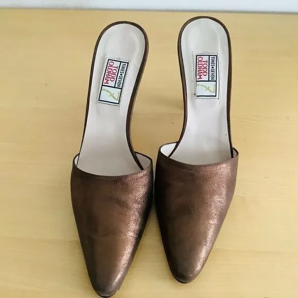 TODD OLDHAM BROWN METALLIC HEELS MULES 8 NEW