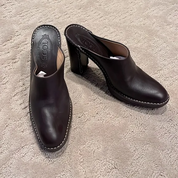 Tod’s Brown Leather block heel Clogs Size EU 40/US 9