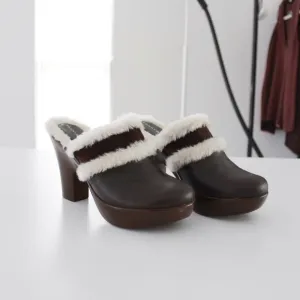 Tommy Hilfiger Merry Vintage Y2K Leather Faux Fur Trim Platform Clogs