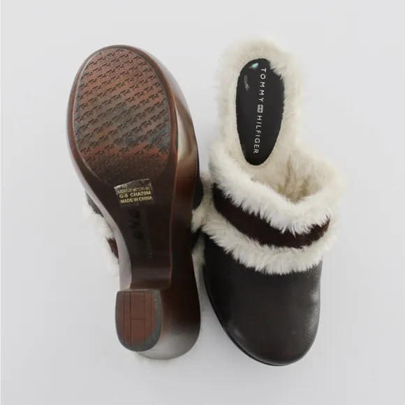 Tommy Hilfiger Merry Vintage Y2K Leather Faux Fur Trim Platform Clogs