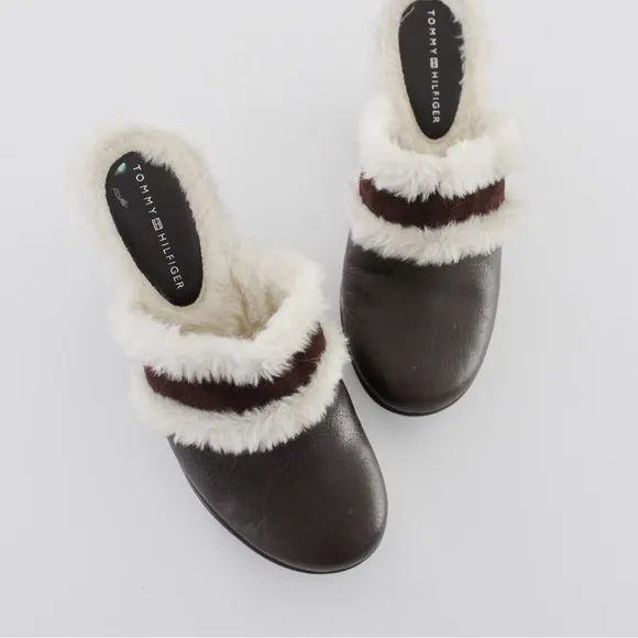 Tommy Hilfiger Merry Vintage Y2K Leather Faux Fur Trim Platform Clogs