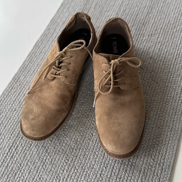 Toms Tan Khaki Suede Tie Oxford Dress Shoes Size 11