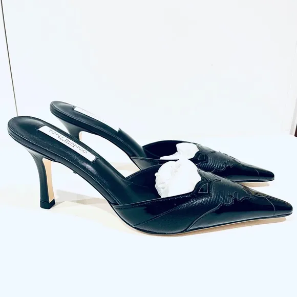 Tony Bianco black patent pointed toe Shuga mules size 6.5 - new