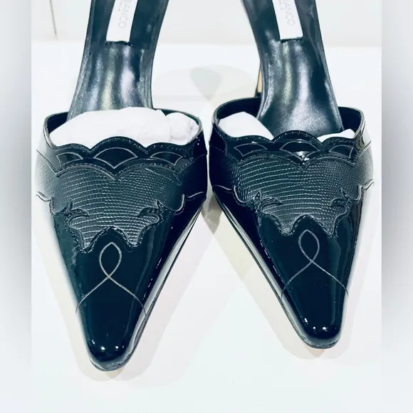 Tony Bianco black patent pointed toe Shuga mules size 6.5 - new