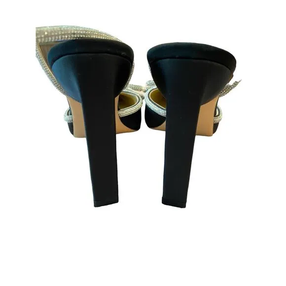 Tony Bianco Elsie Heels Embellished Ankle Strap Pointed Toe Black Satin Size 8.5