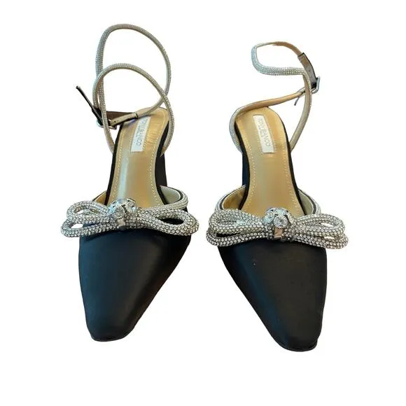 Tony Bianco Elsie Heels Embellished Ankle Strap Pointed Toe Black Satin Size 8.5