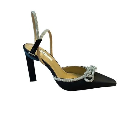 Tony Bianco Elsie Heels Embellished Ankle Strap Pointed Toe Black Satin Size 8.5