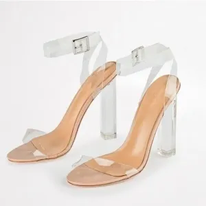 Tony Bianco Kiki Heels Sandals NWOB Women's 8 Clear Vynalite Blush Heels Strappy