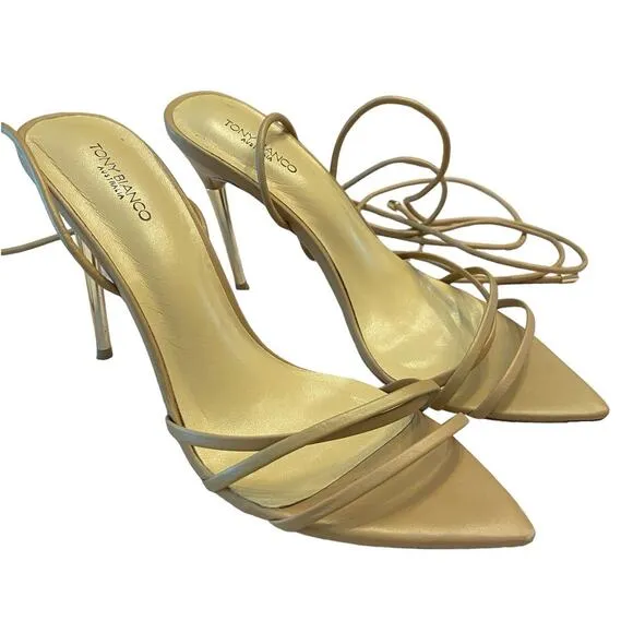 Tony Bianco Mavis Heels Sandal Leather Strappy Pointed Toe Caramel Venice Size 8