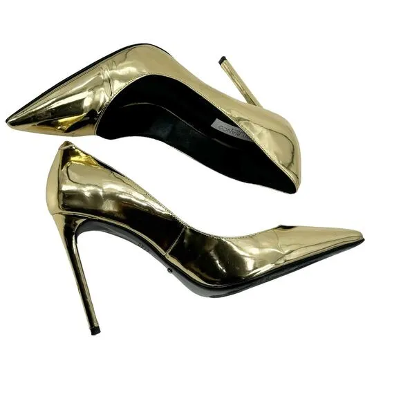 Tony Bianco Metallic Leather Upper Anja Heel Pointed Toe Gold Shine Size 10