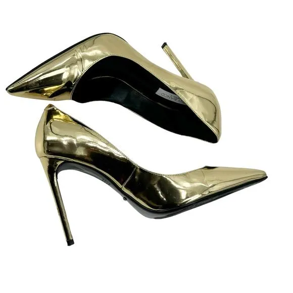 Tony Bianco Metallic Leather Upper Anja Heel Pointed Toe Gold Shine Size 10