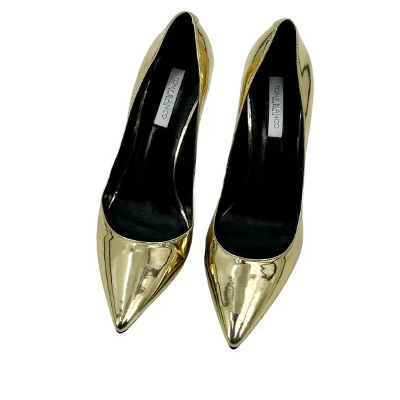 Tony Bianco Metallic Leather Upper Anja Heel Pointed Toe Gold Shine Size 10
