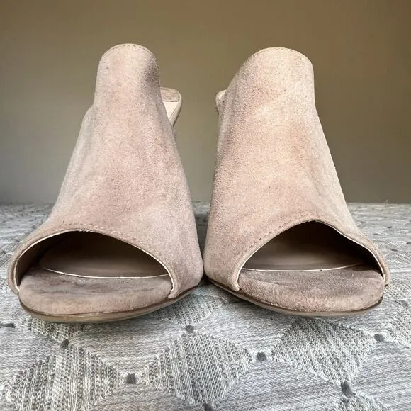 Tony Bianco Revolve Kitzy Tan Suede Open Toe Mules Stiletto Clear Heels Women 9