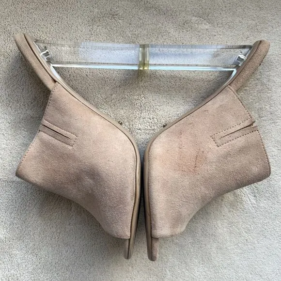 Tony Bianco Revolve Kitzy Tan Suede Open Toe Mules Stiletto Clear Heels Women 9