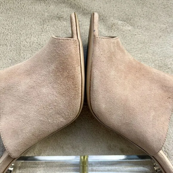 Tony Bianco Revolve Kitzy Tan Suede Open Toe Mules Stiletto Clear Heels Women 9