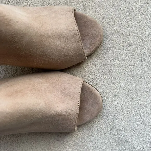 Tony Bianco Revolve Kitzy Tan Suede Open Toe Mules Stiletto Clear Heels Women 9