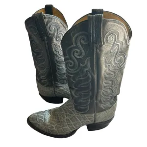 Tony Lama vintage leather gray black cowboy boots size men’s 7D women’s 8/8.5