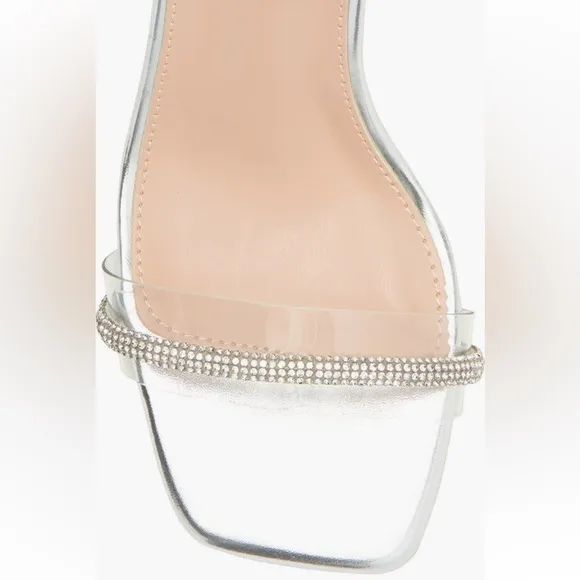 TOP Moda Silver Strappy Heels with Unique Beaded Heel