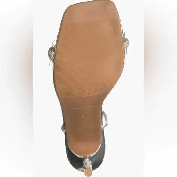 TOP Moda Silver Strappy Heels with Unique Beaded Heel