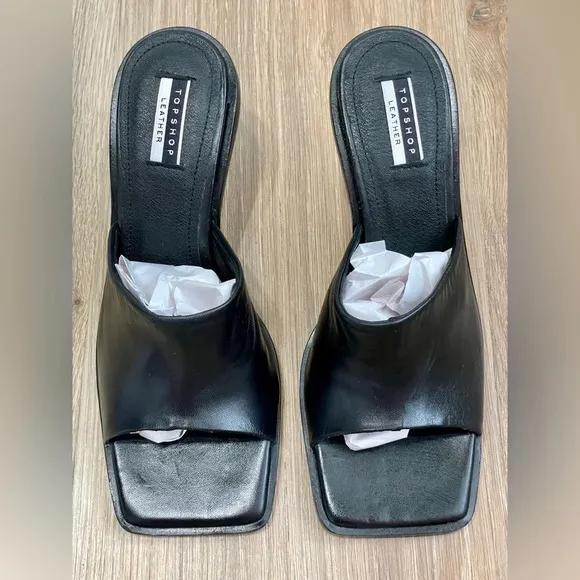 TopShop Rada Black Leather Square Toe Mules Size 6.5 LNC