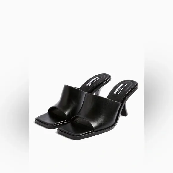 TopShop Rada Black Leather Square Toe Mules Size 6.5 LNC