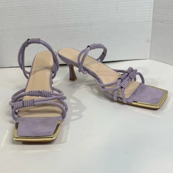 TORGEIS Medinilla Faux Suede Strappy Sandal Heel Lavender Slip On Open Toe Sz 11