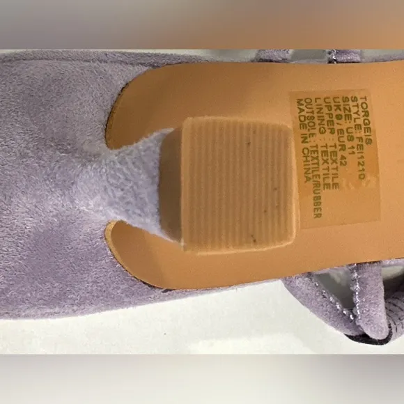 TORGEIS Medinilla Faux Suede Strappy Sandal Heel Lavender Slip On Open Toe Sz 11