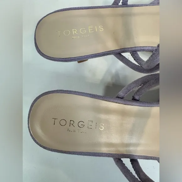 TORGEIS Medinilla Faux Suede Strappy Sandal Heel Lavender Slip On Open Toe Sz 11