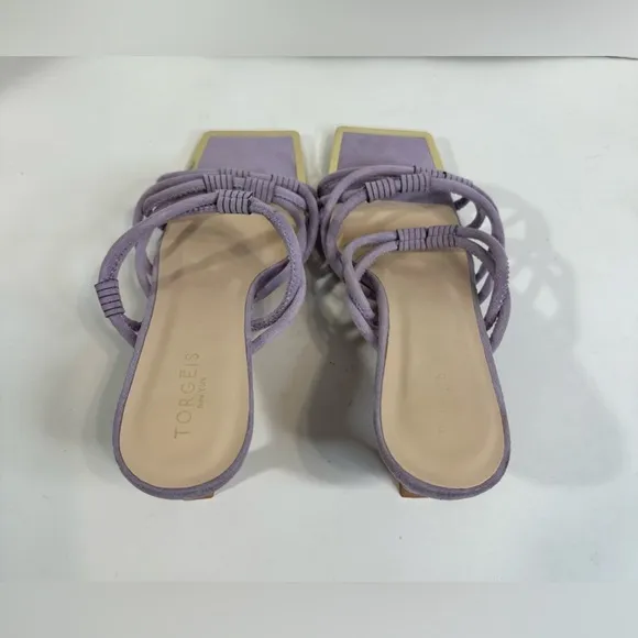 TORGEIS Medinilla Faux Suede Strappy Sandal Heel Lavender Slip On Open Toe Sz 11