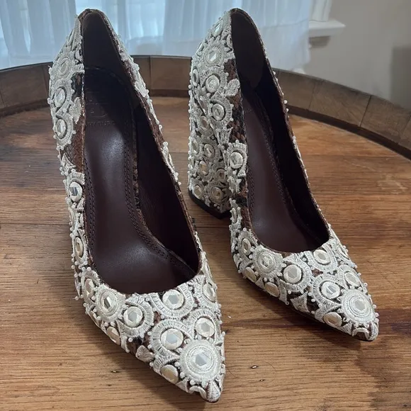 Tory Burch | *2 DIFFERENT SIZED SHOES* Francesca Roccia Rhinestone Heels 6.5 &amp; 7