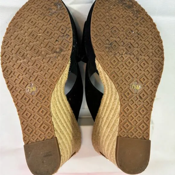 #TORY BURCH Bailey 110mm Wedge Mules Suede Black Size 7.5