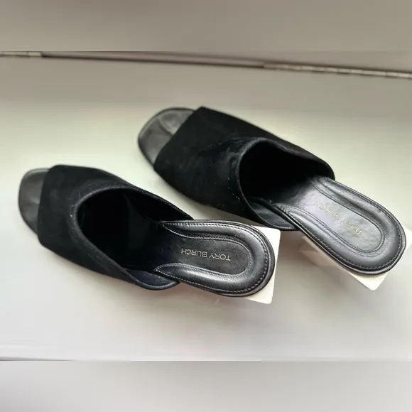Tory Burch Black and White Geometric Heel Mules