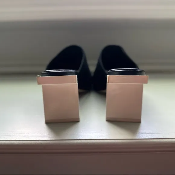 Tory Burch Black and White Geometric Heel Mules