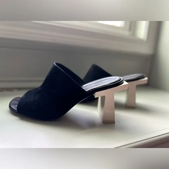 Tory Burch Black and White Geometric Heel Mules
